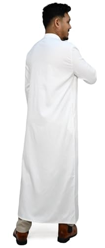 Traditional Men's Long Sleeve Thobe With Gold-tone Embroidery And Ankle Length Design - size: X-Large