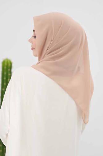 Aisha's Design Pre-tied Cotton-Chiffon Scarf for Women Practical Veil Instant Scarf Hijab Stylish Design - color: Sand Brown