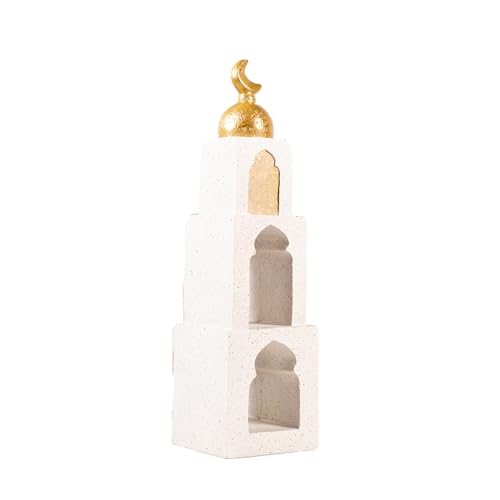 Decorative Mosque Tower with Gold Dome, Hand Painted,White and Gold - color: Mosque Tower Dome Statue