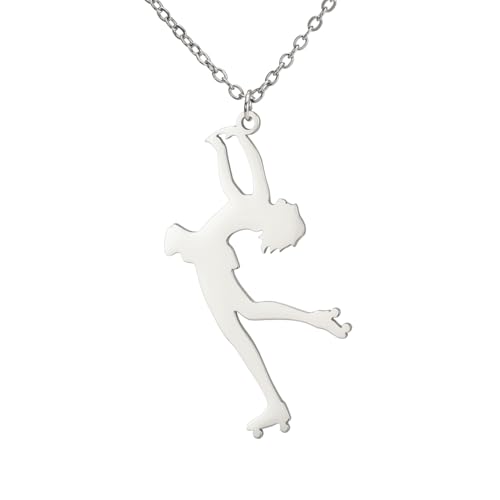 Dreamtimes Ice Skater Necklace Skating Charm Sports Pendant Necklace Ice Skating Sport Pendant Necklace Inspirational Jewelry for Women Skate Lover - color: Silver-4