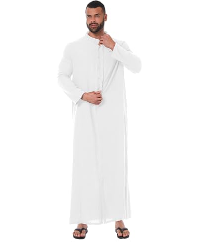 YAOHUOLE Kaftan for Men - Long Sleeve Muslim Thobe with Button Down Closure - color: White, size: XX-Large