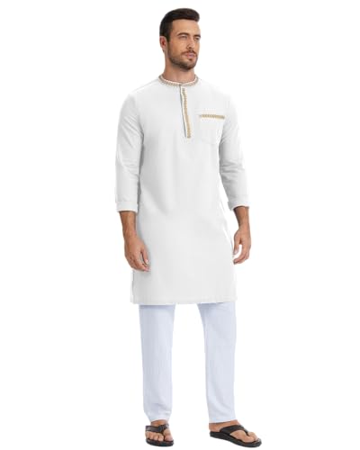 YAOHUOLE Caftans 남성용 이슬람 카프탄 남성용 긴소매 아라비아 토브 - color: 화이트., size: XXL