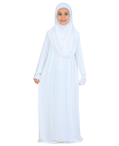 Prien Kids Muslim Prayer Dress With Hijab & Pouch, Soft Viscose Abaya For Girls, Islamic Clothes, Robe For Eid, Ramadan - color: Cream