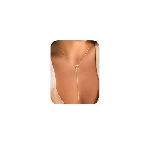 Yoosteel Long 14K-Gold-Plated Necklace for Women,Layered Lariat Necklaces - color: Cricle Long Bar Y-Shaped Necklace