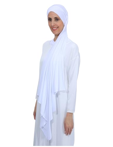 Instant Jersey Cotton Hijab Scarf for Women, Non-See Through Tieback Muslim Head Scarf - color: White