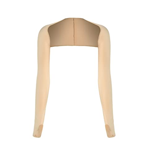 Women Cooling Shawl Arm Sleeve with Finger Hole, Comfortable & Breathable, Anti-UV, Ladies Sun Protection Cooler Shrug - color: Beige