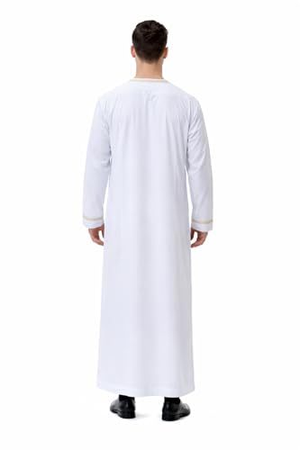 Men Muslim Robe Arab Thobe Long Sleeves Middle East Kaftan Islamic Arabic Gown Dress - color: White, size: Medium