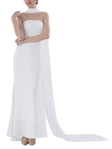 Women's 157 Inch Long Chiffon Neck Scarf Chiffon Veil Scarf Shawl Wrap for Wedding Bridal Evening Bridesmaid Dresses - color: White