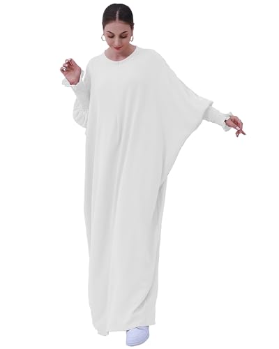 Muslim Prayer Abaya Islamic Women's Khimar Pure Color Hijab Dress Long Sleeve Dubai Kaftan - color: White