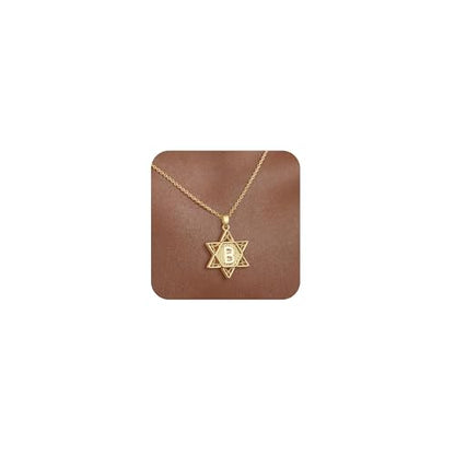 여성용 골드 이니셜 목걸이 앙증맞은 펜던트 글자 목걸이 14K 금 도금 다윗의 유대인 별 종교 주얼리 맞춤형 선물 변색 방지 방수 41.9-47.5cm - style: 이니셜 B