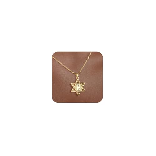 여성용 골드 이니셜 목걸이 앙증맞은 펜던트 글자 목걸이 14K 금 도금 다윗의 유대인 별 종교 주얼리 맞춤형 선물 변색 방지 방수 41.9-47.5cm - style: 이니셜 B