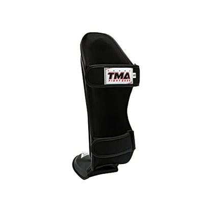 TMA Shin Guards Kickboxing Muay Thai, Premium Leather, Leg Instep Protection Pads, MMA Martial Arts Kicking Sparring Training Gear, BJJ Karate Boxing Taekwondo - size: Medium