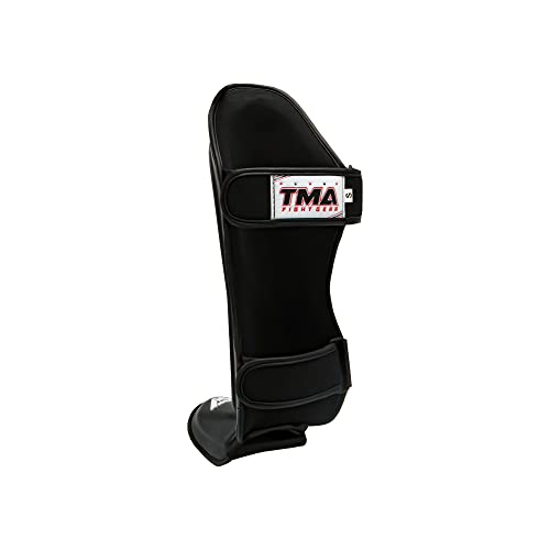 TMA Shin Guards Kickboxing Muay Thai, Premium Leather, Leg Instep Protection Pads, MMA Martial Arts Kicking Sparring Training Gear, BJJ Karate Boxing Taekwondo - size: Large
