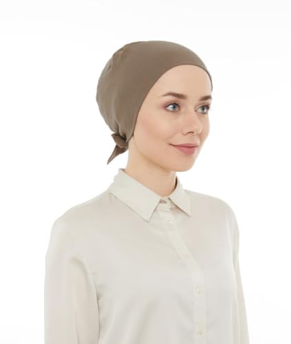 ihvan online Hijab Cap, Beanie Under Cap Scarf, Head Wraps for Women, Muslim Hijab Undercap with Tie-Back Closure - color: Light Brown
