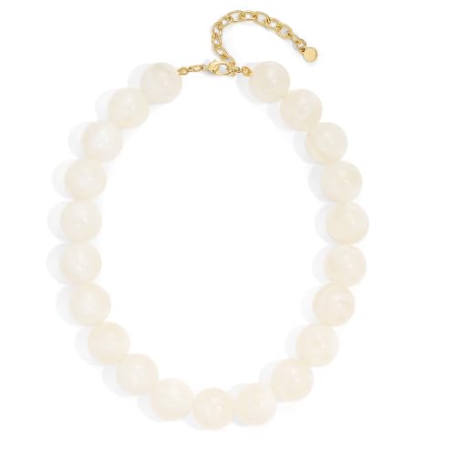 Chunky Beaded Necklace for Women Colorful Big Bead Choker Necklace Fashion Trendy Summer Boho Large Bead Statement Necklaces Beach Vocation Holiday Jewelry Gifts - color: White BeadedA