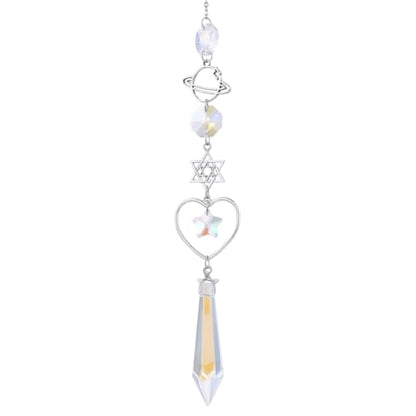 CREATCABIN Crystal Suncatcher Crystal Pendant Rearview Mirror Car Decor Wind Chimes Rainbow David Star Heart Planet Charm Hanging Pendant Ornaments Accessories for Window Balcony Home Garden - style: David Star