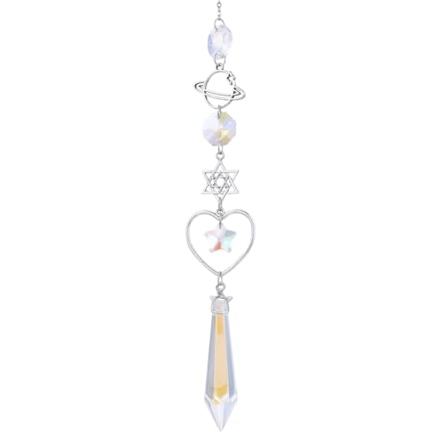 CREATCABIN Crystal Suncatcher Crystal Pendant Rearview Mirror Car Decor Wind Chimes Rainbow David Star Heart Planet Charm Hanging Pendant Ornaments Accessories for Window Balcony Home Garden - style: David Star