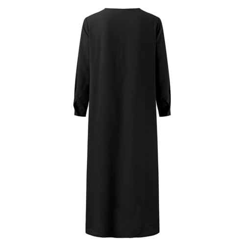 Muslim Dresses for Women Long Sleeve Muslim Prayer Dress Loose Button Down Tunic Flowy Maxi Dress Summer Clothes - color: Black, size: 3X-Large