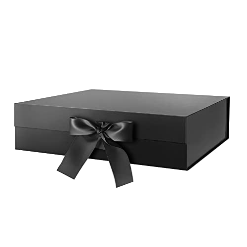HAPPY POTATO Large Black Gift Box with Lid and Ribbon 13.5x9x4.1 Inches - color: Black-Ribbon-13.5x9x4.1 Inches-Pack of 1