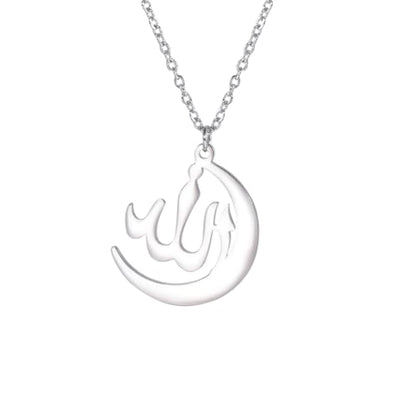 LIKGREAT Allah Necklace Stainless Steel Crescent Moon Allah Pendant Necklace Islamic Muslim Faith Jewelry for Eid Ramadan - style: s2