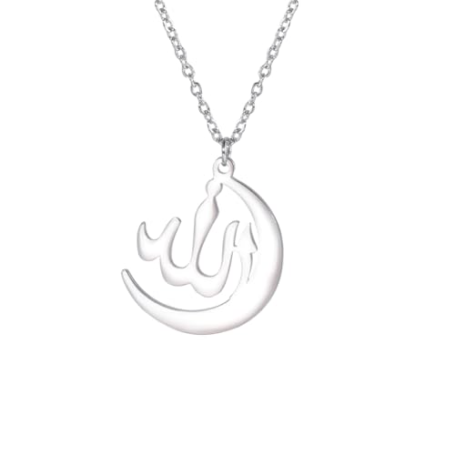 LIKGREAT Allah Necklace Stainless Steel Crescent Moon Allah Pendant Necklace Islamic Muslim Faith Jewelry for Eid Ramadan - style: s2