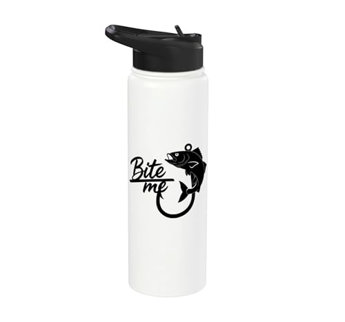 Bite Me Fishing Hook Funny Angler Fish Graphic Stainless Steel Insulated Water Bottle - color: White