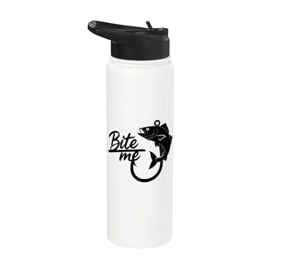 Bite Me Fishing Hook Funny Angler Fish Graphic Stainless Steel Insulated Water Bottle - color: White
