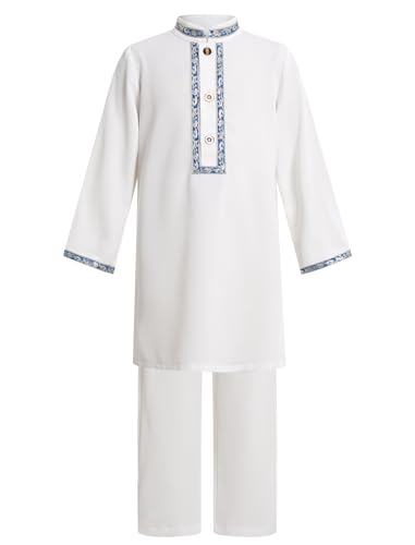 FYMNSI Baby Boys Muslim Outfits Saudi Arabian Thobe Set Long Sleeve Robe Pants with Shemagh for Islamic Eid Abaya 12M-5Y - color: White, size: 2-3T