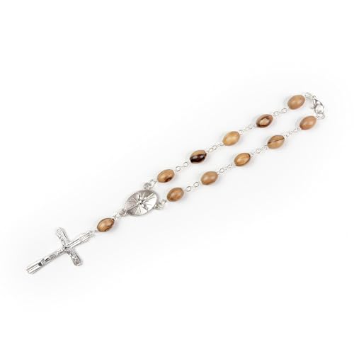 Car Rosary From The Holy Land of Bethlehem - 7" Confirmation With Crucifix & Dove Medal, Olive Wood Catholic Pocket With Wooden Beads & Lobster Clasp - color: Confirmation
