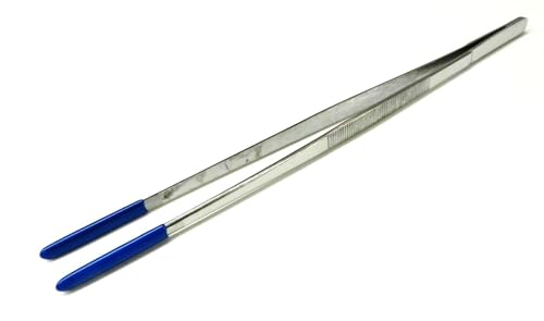 12 Inch Tweezer with PVC Rubber Tips Coated Straight Flat Tip Stainless Steel Forceps Steam Ultrasonic Cleaning Tweezer | Non-Marring | Good Grip | Jewelry | Hobby Crafts Industrial Electronic By JTS