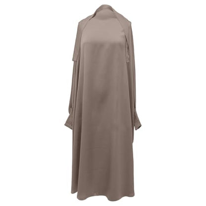 Solid Muslim Dress with Hijab for Girl Abaya Islamic Dubai Prayer Clothes Set Kids Kaftan Jilbab Dresses Burqa Outfit - color: Khaki, size: 12-13 Years