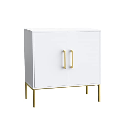 Buffet Sideboard Cabinet with Storage, Modern Wooden Cabinet with Adjustable Shelves, White and Gold Cabinets for Living Room, Kitchen, Hallway