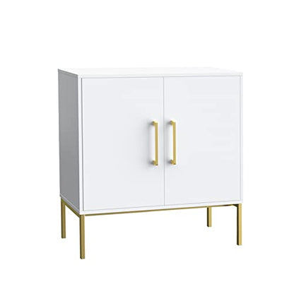 Buffet Sideboard Cabinet with Storage, Modern Wooden Cabinet with Adjustable Shelves, White and Gold Cabinets for Living Room, Kitchen, Hallway