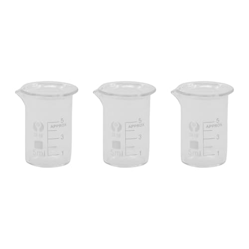 3Pcs 5ml Small Glass Beaker with V-Shaped Spout, Low Form Borosilicate Glass Graduated Printed Scale Measuring Cups for Home Classroom Craft Project - size: 5ml
