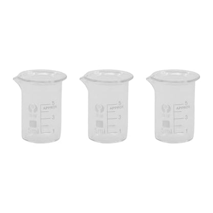 3Pcs 5ml Small Glass Beaker with V-Shaped Spout, Low Form Borosilicate Glass Graduated Printed Scale Measuring Cups for Home Classroom Craft Project - size: 5ml