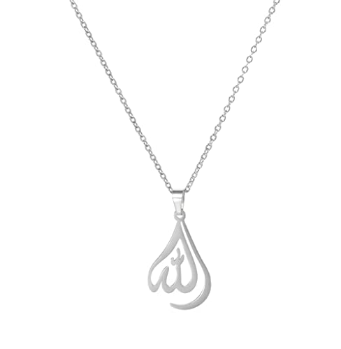 UNIFT Islamic Muslim Allah Layered Necklaces For Women Stainless Steel Charm Water Drop Heart Shape Allah Pendant Double Layer Necklace Islamic Jewelry - color: silver 1