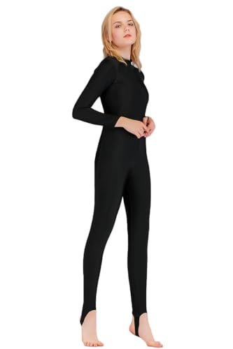 Micosuza Swimsuit for Women Design One Piece Long-Sleeve Surfing Suit - color: Long Leg Cover-black, size: Large
