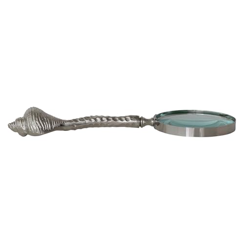 Creative Co-Op Cast Aluminum Magnifying Glass with Shell-Shaped Handle, Nickel Finish