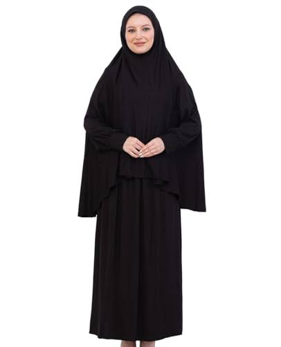 Prien Soft Prayer Dress For Women, Muslim Abaya Hijab Set, Long Turkish Cotton Praying Outfit, Islamic Clothes For Ramadan - color: Black