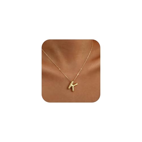 Lcherry 18K Gold Plated Bubble Initial Letter Necklace for Women - color: K: Lyared Initial