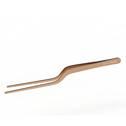 CREATIVECHEF 8 Inch Curved Stainless Steel Precision Kitchen Cooking Multi-function Tweezers Culinary Offset Tweezer Tongs (Curved, copper) - color: Copper