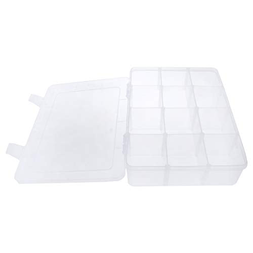 Xiaoyztan 12-Bin Clear Plastic Organizer with Adjustable Divider 7.3x4.9in | 12-grid organizer with adjustable dividers for jewelry, beads, tackle, and crafts - size: 8.8x6.6x2.3 in