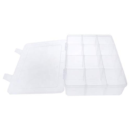 Xiaoyztan 12-Bin Clear Plastic Organizer with Adjustable Divider 7.3x4.9in | 12-grid organizer with adjustable dividers for jewelry, beads, tackle, and crafts - size: 8.8x6.6x2.3 in