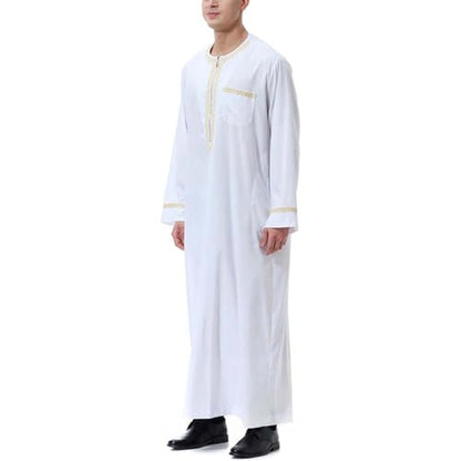 Muslim Robe for Men Arab Long Sleeve Kaftan Islamic Arabic Abaya Thobe Ramadan Middle East Islamic Cloth Shirt Gown - color: White, size: Medium