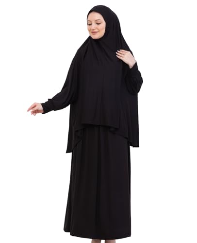 Prien Soft Prayer Dress For Women, Muslim Abaya Hijab Set, Long Turkish Cotton Praying Outfit, Islamic Clothes For Ramadan - color: Black