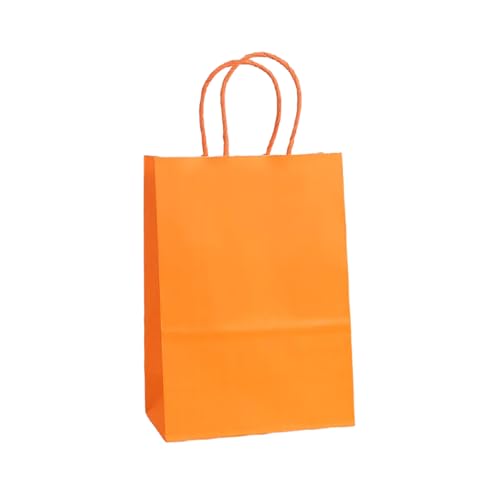 piqiya 24pcs Orange Gift Bags with Handles,Small Paper Bags for Halloween Party Favors,Birthday,Wedding,Salmon Treat Bag Multiple Uses,Trick or Treat Bags Candy Bag - color: Orange