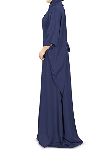 MyBatua Women's Kaftan, Free Size Abaya, Dubai Islamic Dress, Muslim Maxi KF-001 - color: Navy Blue