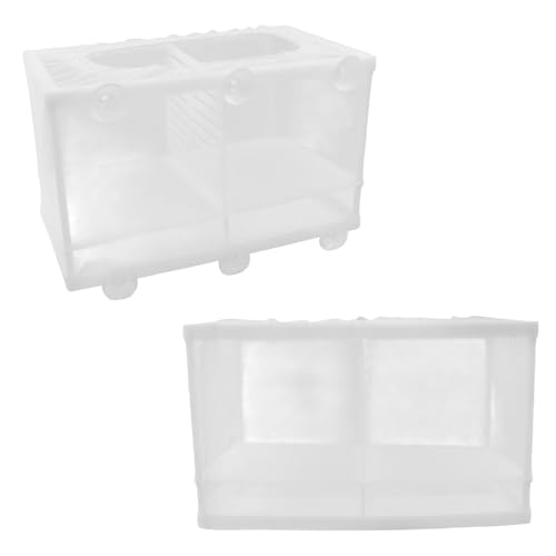 MY MIRONEY 2PCS 10.24" x 5.91" x 5.91" Fish Tank Breeder (with Divider) | White Nylon Fish Incubator Mesh Box Aquarium Fish Fry Hatchery Breeder with Suction Cups - style: 10.24" x 5.91" x 5.91"; White; with Divider