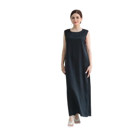 SYANKANGXIAO Ramadan Afrian Inner Under Dress for Women Dubai Abaya Turkey Muslim Sleeveless Long Slip Dress - color: Black, size: Small