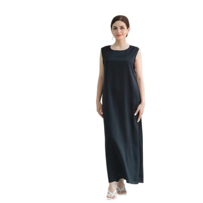 SYANKANGXIAO Ramadan Afrian Inner Under Dress for Women Dubai Abaya Turkey Muslim Sleeveless Long Slip Dress - color: Black, size: X-Large